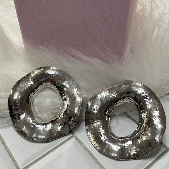 Zara Silver Circle Statement Earrings - Picture 10 of 10